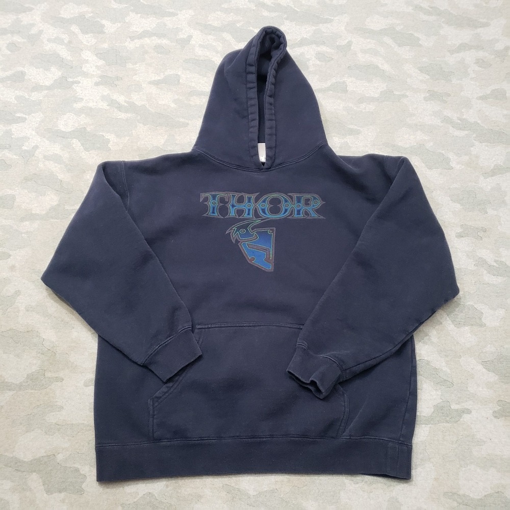 Vintage Thor Sweatshirt Youth Boys Blue Pullover Hoodie Motorcross